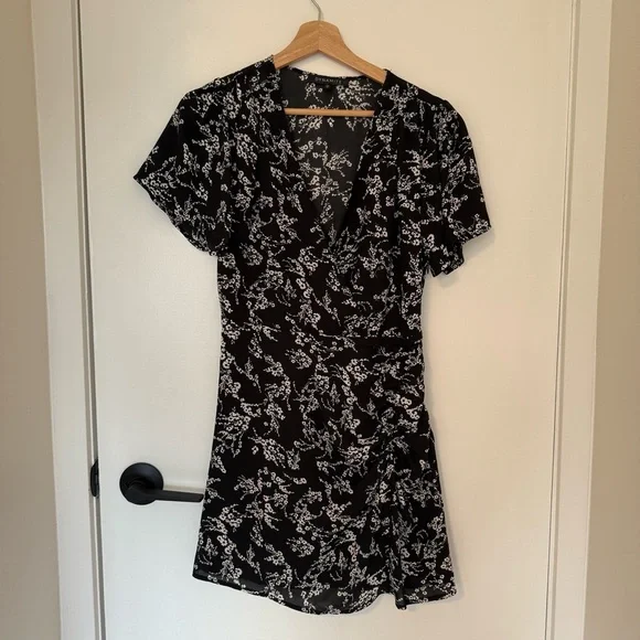 Dynamite Black and White Wrap Front Mini Dress - Picture 2 of 4